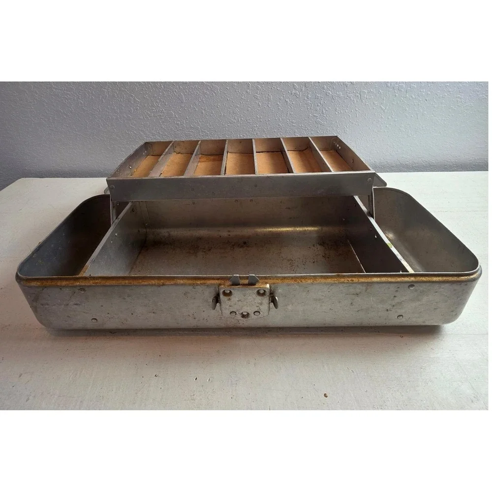 Vintage Aluminum‎ Toolbox Industrial Metal Storage Chest Rustic Patina Handle